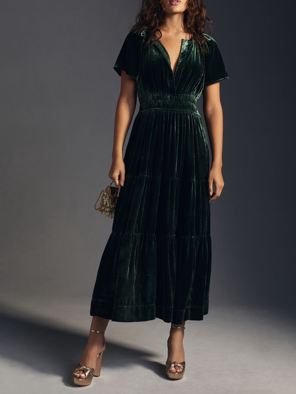 Anthropologie Somerset Velvet Maxi Dress - Turquoise
